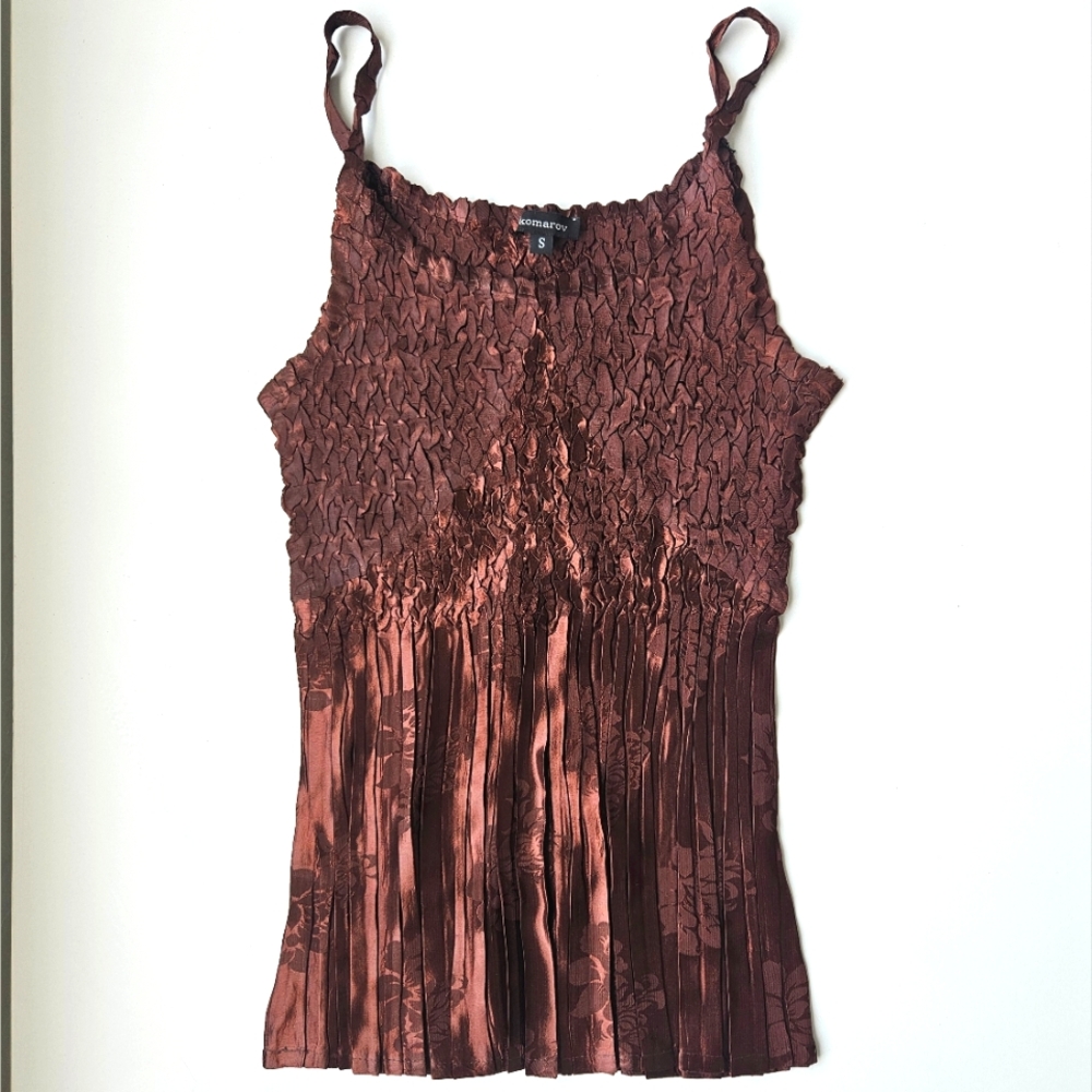 Komarov Vintage Golden Brown Jaquard Scrunched Tank Top